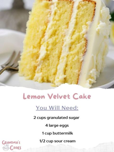 Grandmas Lemon Cake Recipe, Lemon Velvet Cake Recipe, Grandmas Red Velvet Cake, Grandmas Carrot Cake, Vintage Cake Recipes Grandmothers, Grandma's Carrot Cake Recipe, Epic Cakes, Lemon Velvet Cake, Velvet Cake Recipes