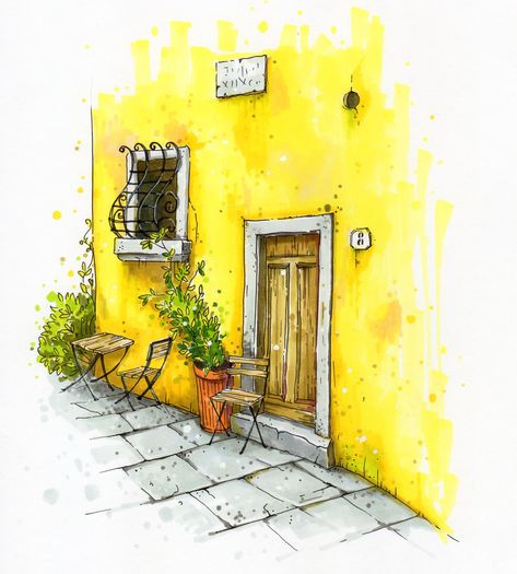 Italy Sketches Easy, Italy Drawing Easy, Italy Painting Easy, Procreate Building, Italy Sketches, Italy Drawing, Watercolor Italy, Italy Watercolor, Art Buildings