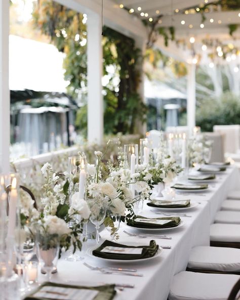 Floral Design by Morgan Stuber | A sweet and classic backyard ceremony followed by a floral filled and candle lit tented reception. Alex & Justice’s wedding ended our… | Instagram Wedding Round Table Flowers, Reception Greenery, Classic Backyard, White Table Decor, Greenery Runner, Backyard Ceremony, Nikah Decor, Wedding Lunch, Ojai Wedding