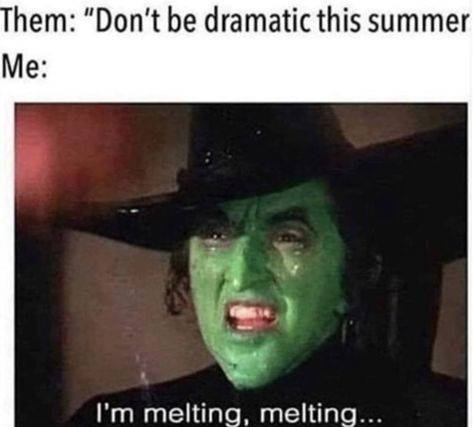 dont be dramatic this summer - me i'm melting - funny hot weather humor Sweating Meme, Hot Weather Humor, Weather Memes, Hate Summer, Weather Quotes, Wicked Witch Of The West, Summer Funny, Summer Humor, Wicked Witch