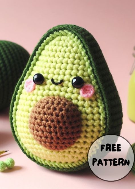 Animaguri Crochet Beginner, Crochet Avocado Keychain, Avocado Amigurumi Free Pattern, Avocado Crochet Pattern Free, Crochet Avocado Pattern Free, Animaguri Crochet, Crochet Patterns Amigurumi Easy, Crochet Avocado Pattern, Amigurumi Avocado