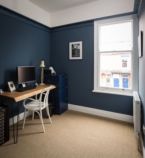 Hicks Blue Little Greene, Brown And Blue Living Room, Blue Hallway, Open Living Room Design, Dark Blue Bedrooms, Hallway Colours, Cute Diy Room Decor, Home Decor Ideas Living Room, Little Greene Paint