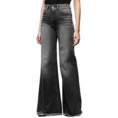 Women Wide Leg High Waisted Flared Jeans Retro Bootcut Raw Hem Denim Pants: Amazon.co.uk: Clothing Womens Flare Jeans, Jeans Street Style, Denim Decor, Moda Jeans, Stylish Jeans, Denim Patterns, Women Street, Jeans Casual, Denim Flares