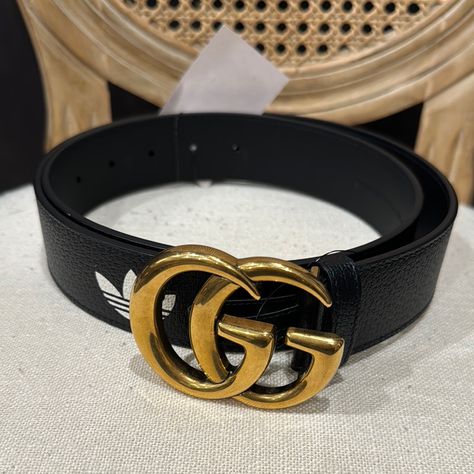 Elegant Black Belt With Iconic Gold Gg Buckle. Perfect For Any Occasion. Gucci Formal Belt With Metal Logo, Gucci Designer Black Belt Buckles, Luxury Gucci Black Belt Buckles, Gucci X Adidas, Designer Black Belts With Gold-tone Logo Plaque, Gucci Luxury Belt With Gold-tone Logo Plaque, Gucci Accessories, Men Belt, Adidas Black