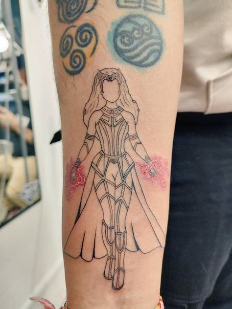 The Scarlet Witch Tattoo, Captain Marvel Tattoo Ideas, Scarlett Witch Tattoo Ideas, Wanda Maximoff Tattoo Ideas, Scarlett Witch Tattoo, Wanda Tattoos, Wanda Maximoff Tattoo, Wandavision Tattoo, Small Marvel Tattoo Ideas