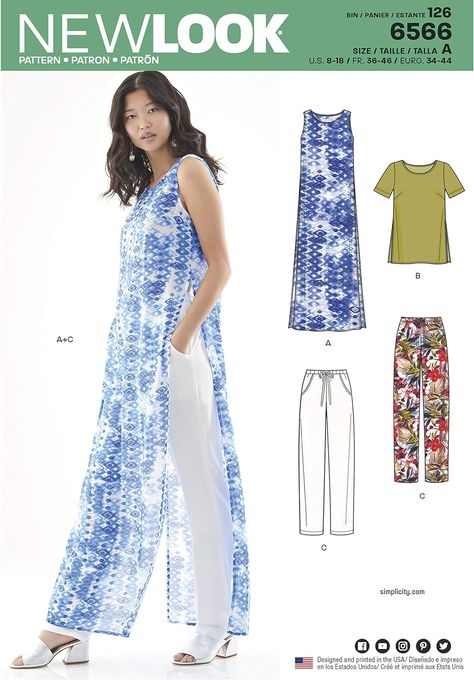 New Look Sewing Pattern Set for Women's Tunic/Top and Pants, Paper, White, A (8-10-12-14-16-18), UN6566A Tunic Sewing Patterns, New Look Patterns, Mode Kimono, Sewing Clothes Women, Pants Sewing Pattern, Drafting Patterns, Diy Blouse, Blouse Diy, Women Tunic Tops