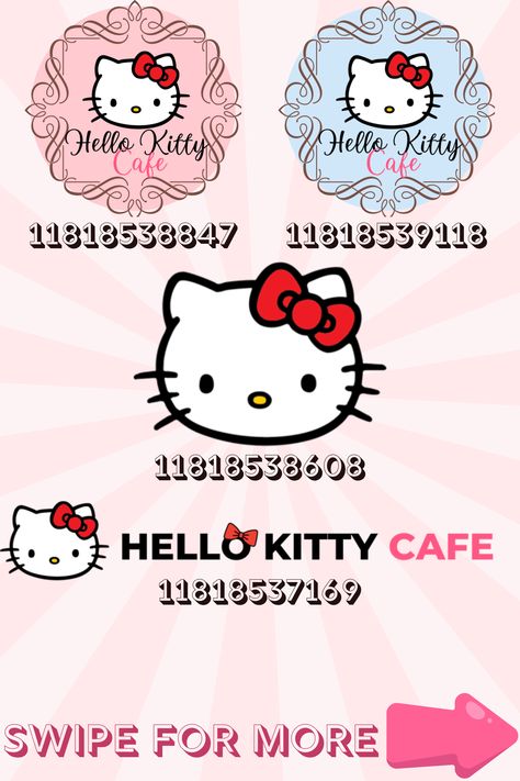 This Or That Hello Kitty, Cafe House Bloxburg, Roblox Decal Id Codes Hello Kitty, Hello Kitty Id Codes Bloxburg, Hello Kitty Id Code Bloxburg, Cute Cafe Decals Bloxburg, Pink Id Codes Bloxburg, Bloxburg House Layouts Cafe, Hello Kitty Menu Bloxburg