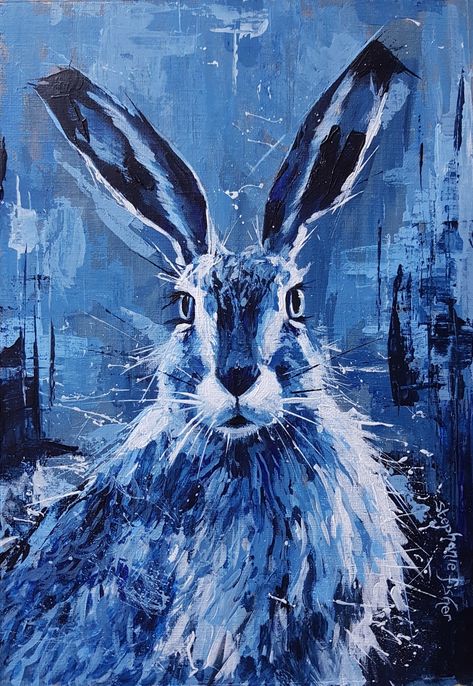 Monochromatic hare painted in acrylics Monochromatic Painting Animals, Monochromatic Animal Painting, Monochromatic Art Ideas, Monotone Painting, Monochromatic Painting Ideas, Monotone Art, Monochromatic Drawing, Elements Of Art Color, Monochromatic Artwork