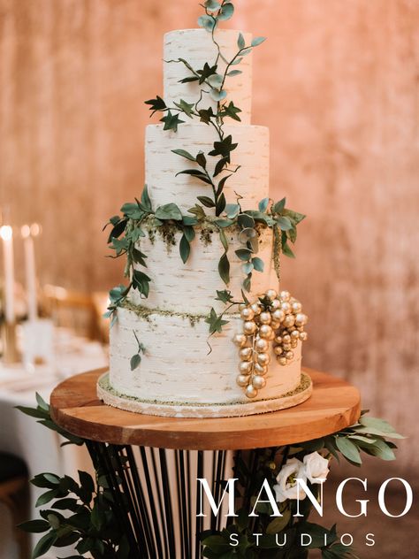 Birchwood Cake, Kourtney Wedding, Vineyard Wedding Cake, Wine Wedding Cake, Cellar Wedding, Wedding Cake Theme, Woodland Wedding Cake, Golden Wedding Cake, Vineyard Wedding Dress