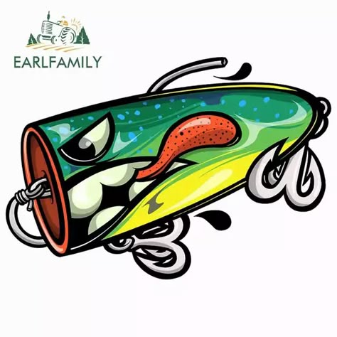 EARLFAMILY 13cm for Fishing Lure Car Stickers Vinyl Waterproof Decal Laptop Trunk Car Warp Custom Printing Window Decal _ - AliExpress Mobile Fishing Lures Art, Fishing Stickers, Fishing Tattoo, Fishing Svg, Fishing Lure, Window Decals, Big Game, Stuffed Animal Patterns, Fishing Lures