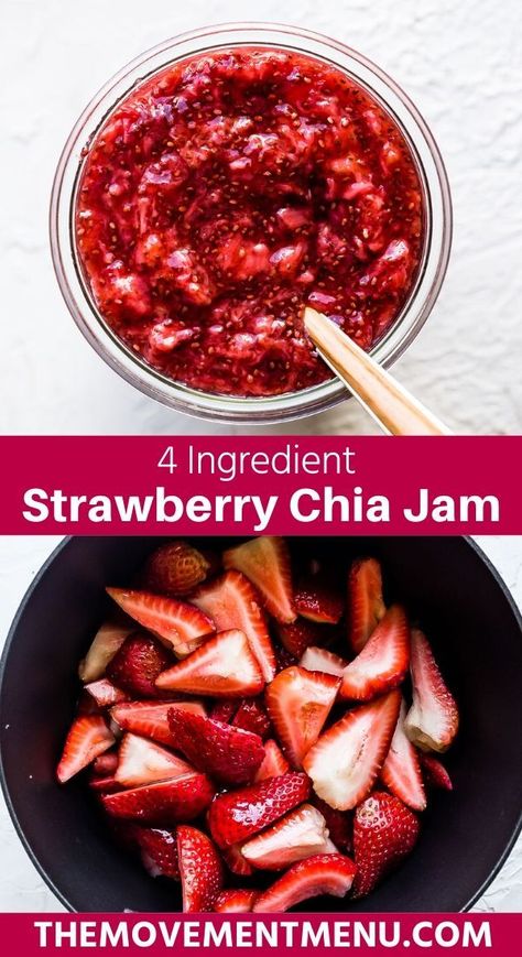 Strawberry Chia Jam, Best Paleo Recipes, Chia Jam, Sugar Free Vegan, Primal Recipes, Vegan Healthy, 4 Ingredient, One Pan, Jam Recipes