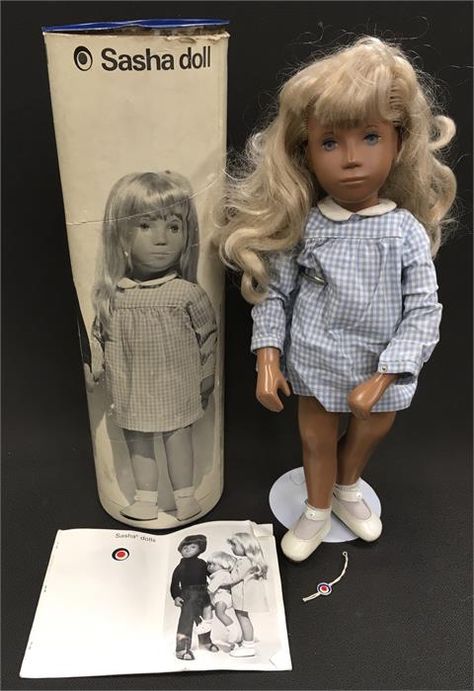 by Trendon Toys of Stockport, England. From the beginning the dolls attracted attention, being the design of an artist they were different to any other play dolls around at the time. They were also more expensive and have always been seen as more exclusive. Before the commercial production of the dolls Sasha Morgenthaler produced one-of-a-kind 20″ vinyl, gypsum, and cloth dolls. She used these dolls to develop the design for the 16″ production play-dolls, that became popular in the 1960s. The e Blue Dungarees, Kathe Kruse Dolls, White Skin Tone, Blue Gingham Dress, Ballet Doll, White Short Sleeve Shirt, Sasha Doll, Velvet Clothes, Doll Family