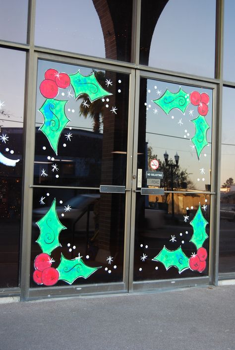 Classroom Window Christmas Decorations, Christmas Window Painting Colorful, Christmas Window Display Paint, Christmas Window Decorations Paint, Christmas Window Painting Ideas Easy, Vintage Christmas Window Display, Nutcracker Window Painting, Christmas Paintings On Windows, Christmas Tree Window Painting