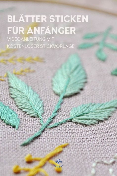 Blätter sticken für Anfänger Embroider Leaves, Learn To Embroider, Learning To Embroider, Chain Stitch Embroidery, Embroidered Leaves, Needlepoint Stitches, Creative Craft, Personalized Embroidery, Modern Embroidery