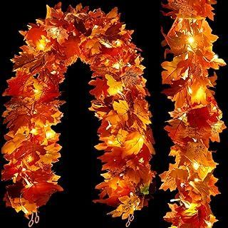 Create a cozy fall ambiance with this Fall Thanksgiving Decor Set. 2 packs of 5.7 ft artificial fall garland with lights. Crafted from durable, weather-resistant materials, these reusable garlands showcase realistic burgundy, red, yellow, and multi-color leaves. Adaptable for fireplace, door frame, stair railing, and more. Ideal for fall, Thanksgiving, Halloween, Christmas dÃ©cor. Embrace the season with this exquisite fall garland. Harvest Party Decorations, Fall Leaves Garland, Porch Fall Decorating Ideas, Leaf Lights, Fall Ambiance, Garland For Mantle, Outside Fall Decorations, Garland With Lights, Fireplace Door