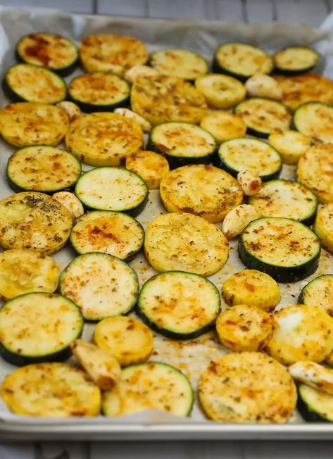 Oven Roasted Zucchini And Squash - Healthier Steps Roasted Zucchini And Yellow Squash Oven, Bake Squash And Zucchini Oven, Squash In Oven Recipe, Zucchini Recipes Oven Roasted, Squash Baked Recipes, Zuchini And Squash Baking Recipes, Baked Zucchini Slices Recipes, Toaster Oven Zucchini, Ways To Make Zucchini And Squash