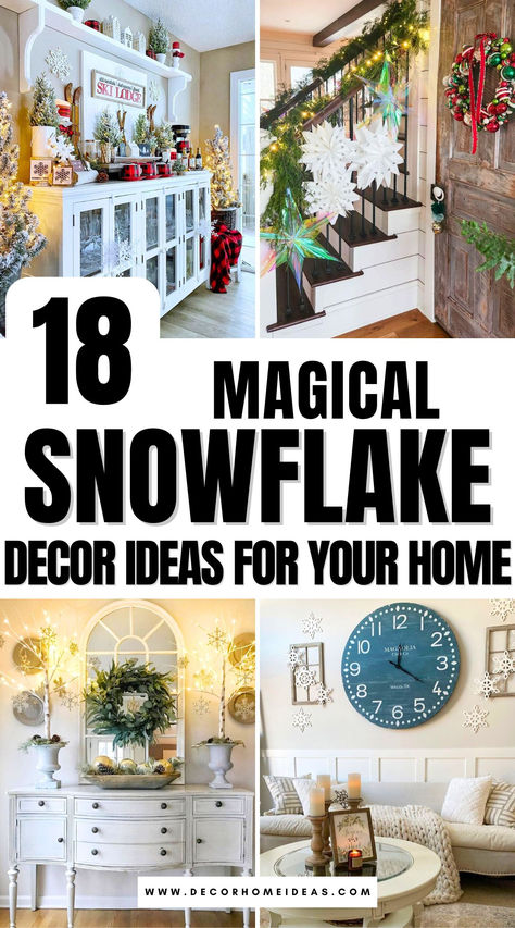 Bring the beauty of a snowy day indoors with these 18 magical snowflake decor ideas! From sparkling window decals to DIY ornaments and cozy textiles, each idea adds a whimsical, wintry touch to your decor. Perfect for creating a warm, inviting atmosphere that feels like a winter wonderland! Making A Winter Wonderland, Diy Winter Decorations, Snowflake Decor, Cozy Textiles, Cozy Lighting, Edelweiss Flower, Magical Winter, Christmas Decoration Ideas, Elegant Wall Art