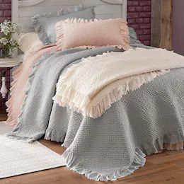 Bedding - Sets with Curtains, Collections & More | Montgomery Ward Grey Bedspread, Country Bedroom Decor, Oversized Quilt, Casa Country, Country Door, Farmhouse Bedding, Chenille Bedspread, Cottage Bedroom, Country Bedroom