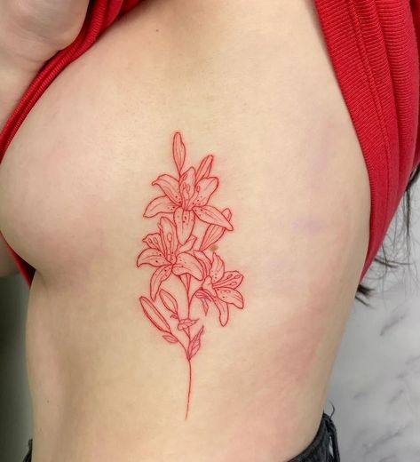 Red Orchid Tattoo, White And Red Tattoo, Lilly Flower Tattoo, Lillies Tattoo, Tattoo Red, Orchid Tattoo, Back Piece Tattoo, Red Tattoo, Pottery Patterns