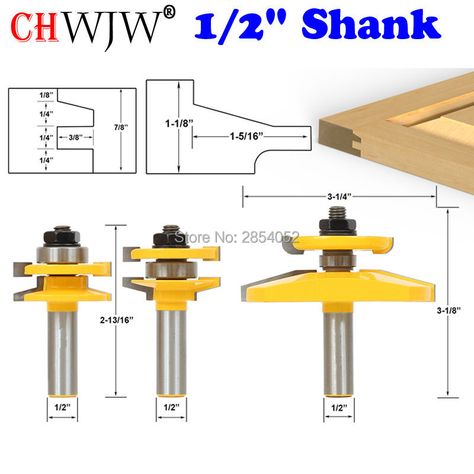 3 Bit Raised Panel Cabinet Door Router Bit Set- Bevel- 1/2" Shank Woodworking cutter Tenon Cutter Cabinet Door Router Bits, Raised Panel Cabinet Doors, Raised Panel Cabinet, 3 Bit, Woodworking Router Bits, Panel Cabinet Doors, Router Bit Set, Router Woodworking, Router Bit