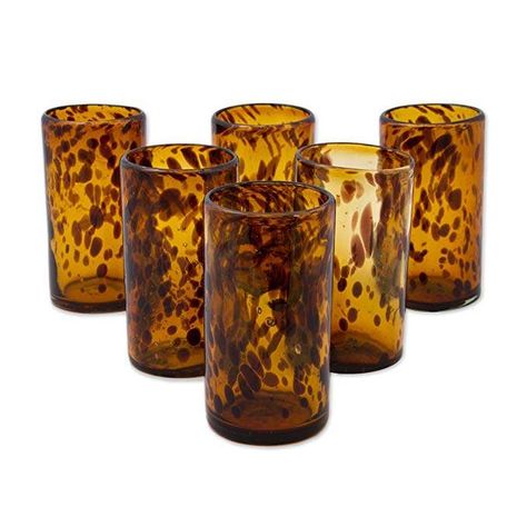 Hand Blown Glasses in Tortoise Shell (set of 6) Beautiful Drinking Glasses, Recycled Glasses, Margarita Glasses, Drinkware Sets, Animal Print Fashion, Black And White Decor, Water Glasses, White Decor, Drinking Glasses