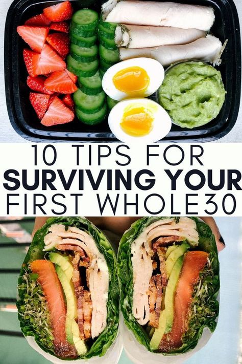 Embarking on your first Whole30 can be intimidating. Use these 10 tips for surviving your first Whole30 to help you thrive during the 30 days and beyond. Whole Food Carbs, Whole 30 Approved Foods, Whole 30 Snacks, 30 Diet, Whole 30 Lunch, Whole 30 Meal Plan, Simple Family Meals, Easy Whole 30 Recipes, Whole30 Dinners