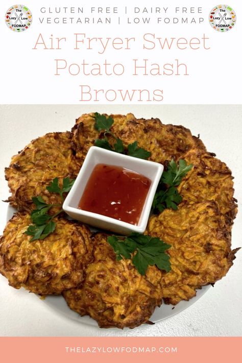 Low Fodmap Air Fryer, Baking Gluten Free, Fodmap Lunch, Fodmap Recipes Dinner, Sweet Potato Hash Browns, Low Fodmap Recipes Dinner, Recipe Air Fryer, Sweet Potato Gnocchi, Crispy Sweet Potato