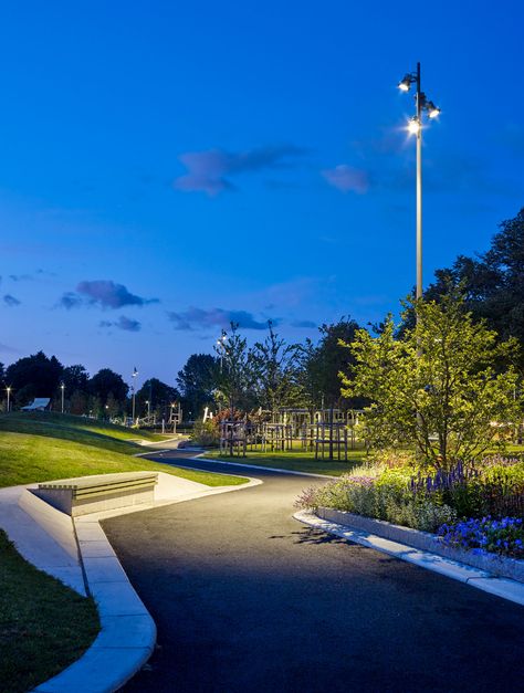 Flatås Park by 02LANDSKAP « Landscape Architecture Platform | Landezine Urban Lighting Design, Terraced Landscape, Park Lighting, Iu Wallpaper, Simple Complex, Family Compound, Landscape Lighting Design, Landscaping Software, Backyard Movie Nights