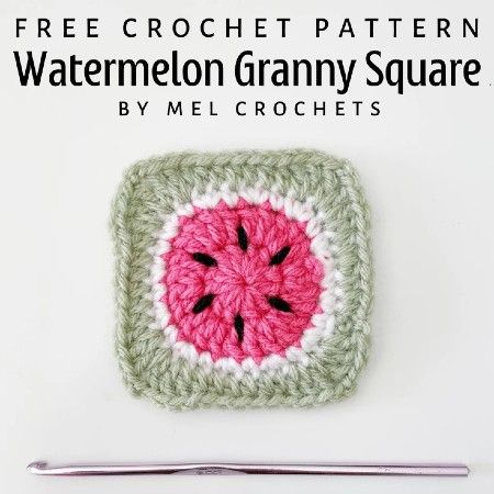 Strawberry Granny Square Free Pattern, Cactus Granny Square, Watermelon Granny Square, Crochet Strawberry Square Pattern, Fruit Crochet Granny Square, Watermelon Granny Square Crochet, Fruit Granny Square, Free Granny Square Patterns, Crochet Watermelon Slice Free Pattern