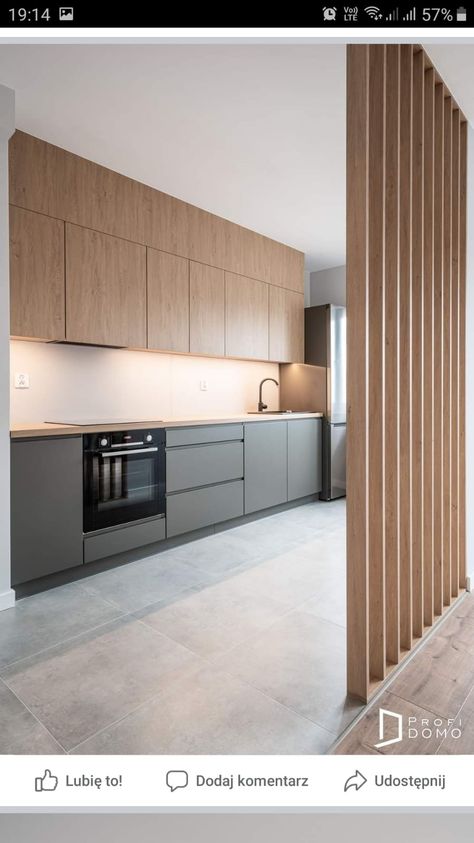 Grey And Wood Kitchen Cabinets, Charcoal And Wood Kitchen, Grey And Wood Kitchen Modern, Grey Brown Kitchen, Kitchen Interior Wooden, Grey And Wood Kitchen, Contemporary Grey Kitchen, Modern Minimal Kitchen, Grey Tile Kitchen Floor