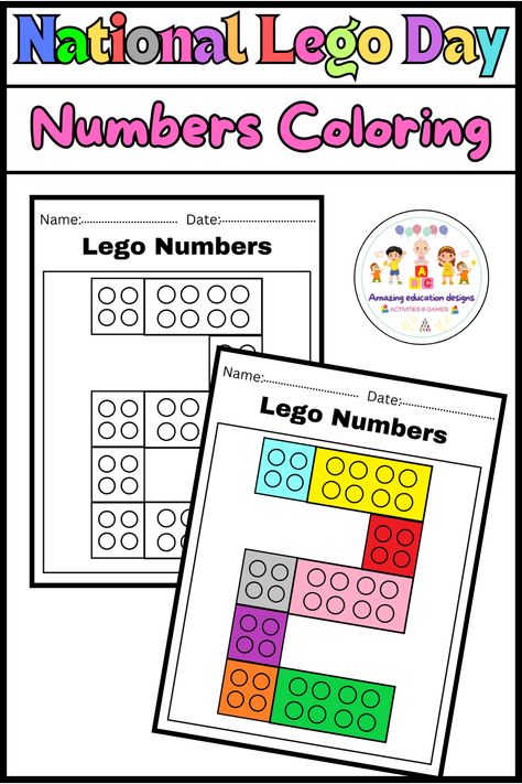 What’s included ?  Activities Lego Numbers Coloring National Lego Day worksheet in PDF  Size : 8.5 × 11 in pages : 9 Lego Numbers, Lego Coloring, Coloring Activities, Lego Activities, Lego Craft, Learning Numbers, Color Activities, Printables Kids, Lesson Plans