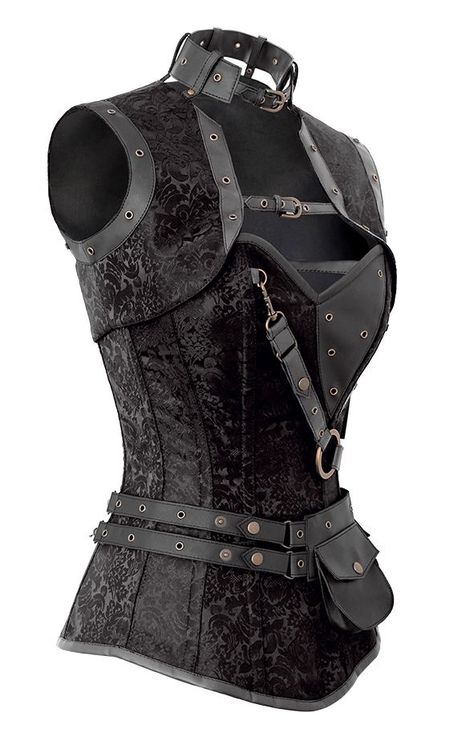 Brocade Overbust Corset With Detachable Belt and Jacket Authentic Corsets, Style Steampunk, Steampunk Corset, Steampunk Cosplay, Clothing Design Sketches, Gothic Corset, Overbust Corset, Steampunk Clothing, Black Corset