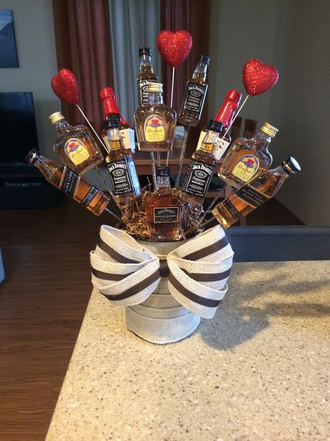 Bouquet For Men Valentines, Men’s Valentines Basket, Men Bouquet, Bouquet For Men, Quirky Cakes, Valentines Baskets For Him, Valentine's Bouquet, Liquor Gift Baskets, Man Bouquet