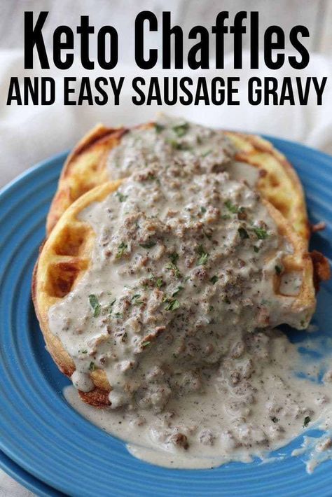 Chaffle Meals, Keto Breakfast Chaffles, Keto Sausage Gravy, Easy Sausage Gravy, Chaffles Recipe, Kasey Trenum, Keto Waffles, Chaffle Recipes, Sausage Gravy Recipe