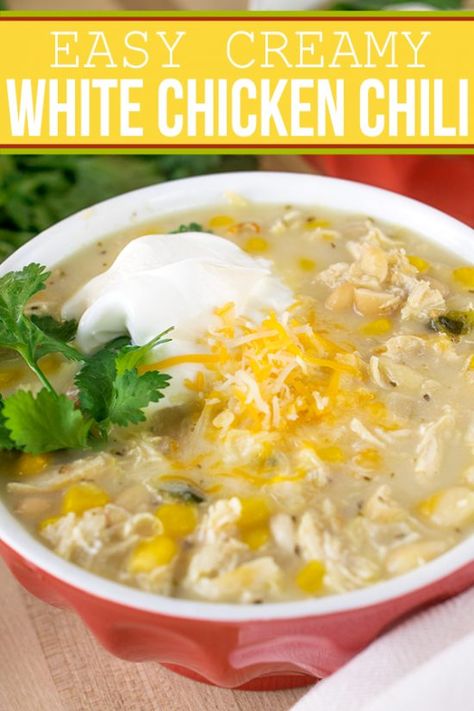 Chili With Corn, Chili White Chicken, Chicken Chili White, White Chicken Chili Recipe Crockpot, Chicken And Peppers, Chili White, White Chicken Chili Slow Cooker, White Chicken Chili Recipe, Chicken Chili Crockpot