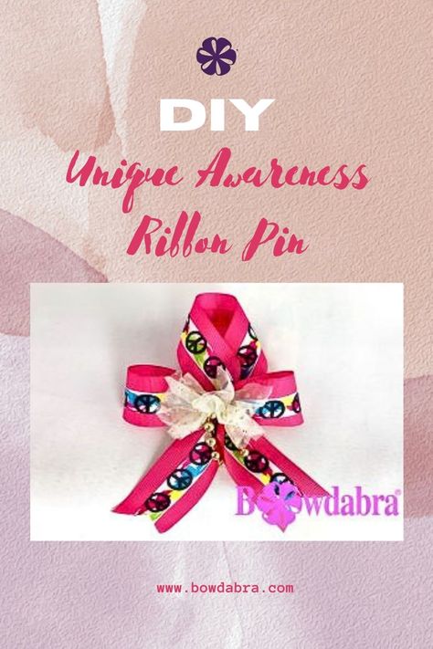 Homemade Hair Bows, Funky Bow, Ribbon Pin, Homemade Hair, Awareness Ribbon, Printed Ribbon, Easy Craft, Diy Ribbon, Awareness Ribbons