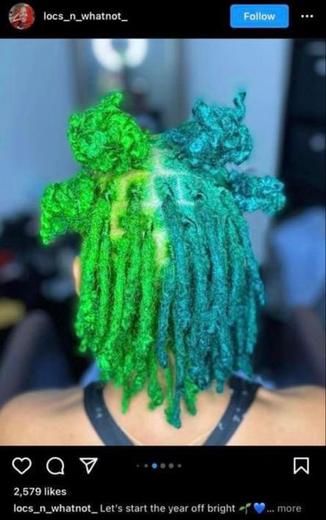 Blue And Green Locs, Turquoise Locs, Dyed Dreads Black Women, Dark Green Locs, Blue Locs Black Women, Teal Locs, Colors Locs, Half Dyed Locs, Dyed Dreadlocks