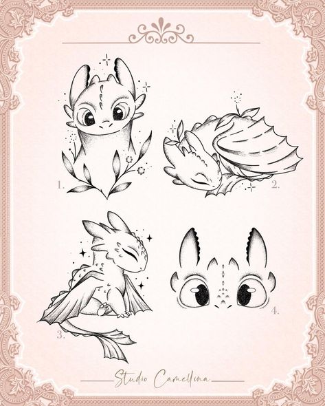 Toothless Tattoo Design, Small Toothless Dragon Tattoo, Cute Dragon Sketch, Tattoo Toothless, How To Train Your Dragon Tattoo, Disney Tattoo Designs, Toothless Dragon Tattoo, Fantasy Doodles, Toothless Tattoo