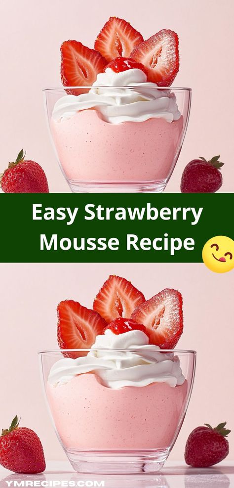 Searching for a light and refreshing treat? This Strawberry Mousse Recipe is the answer! Its airy texture and vibrant taste make it a crowd-pleaser that’s perfect for summer parties or holiday dinners. Easy Strawberry Mousse, Strawberry Mousse Recipe, Whipped Cream Desserts, No Bake Oreo Cheesecake, Strawberry Mousse, Light Desserts, Refreshing Desserts, Mousse Recipes, Strawberry Puree