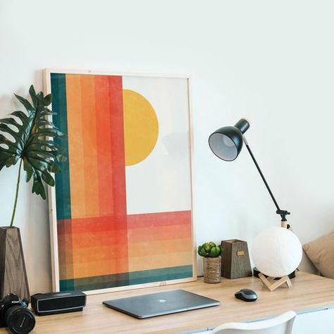 Etsy 2020 homeware trend report Aztec Wall Decor, Modern Living Room Wall, Art Mid Century Modern, Triptych Wall Art, Mid Century Modern Wall Art, Wall Art Colorful, Art Mid Century, Mid Century Modern Living Room, Mid Century Modern Walls