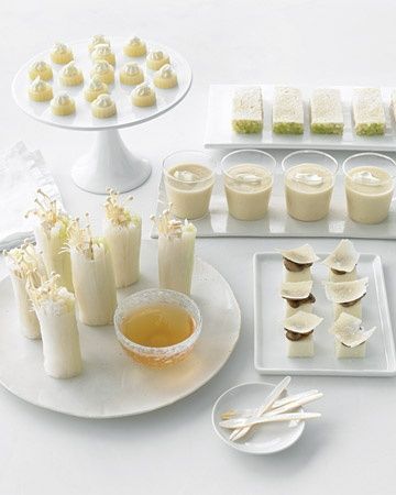 White Menu White Party Foods, Martha Stewart Entertaining, Engagement Party Recipes, White Buffet, White Dinner, All White Party, White Food, All White Wedding, White Mushrooms