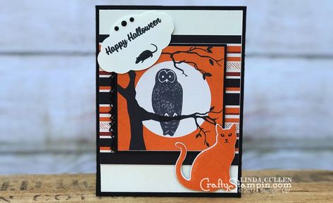 Stampin Up Halloween, Owl Cards, Spooky Cat, Spooky Night, Carte Halloween, Halloween Owl, Cat Stamp, Halloween Card, Cat Halloween