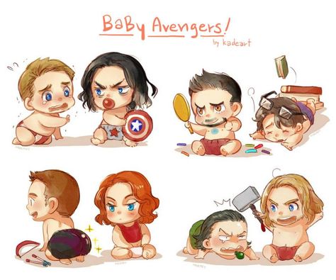 Baby Avengers! By Kadeart //How cute they are :) Baby Marvel, Avengers Fan Art, Baby Avengers, Thor Odinson, Funny Marvel Memes, Avengers Comics, Pahlawan Marvel, Marvel Fan Art, Loki Marvel