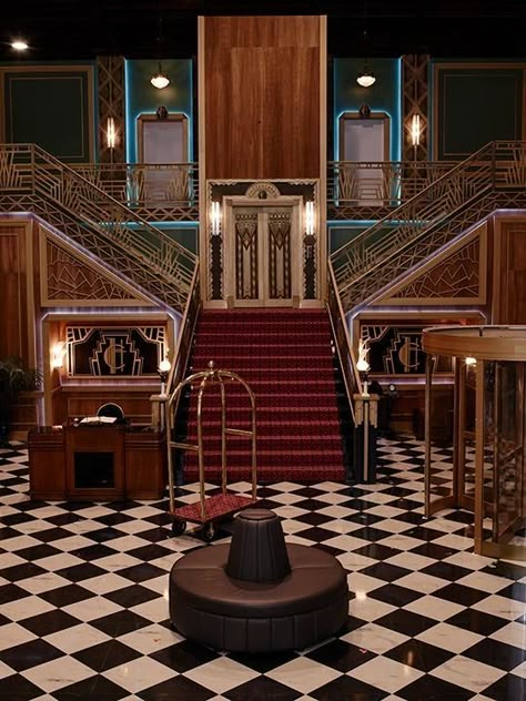 Billie Dean Howard, Art Deco Lobby, Hotel Cortez, Aesthetic Hotel, Dark Deco, American Horror Story Hotel, Hollywood Tower Hotel, Ahs Hotel, Hotel Aesthetic