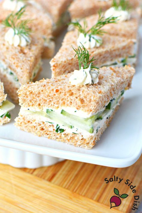 Mini Cucumber Sandwiches with Dill Cream Cheese, a great cold appetizer for English High Tea Parties, refreshing appetizer or healthy lunch. Fancy Cucumber Sandwiches, Gourmet Mini Sandwiches, Cucumber Finger Sandwich Recipe, The Best Cucumber Sandwiches, High Tea Cucumber Sandwiches, Cucumber Pinwheels Cream Cheeses, Savory Tea Sandwiches, Tea Time Appetizers, Spring Tea Party Food Ideas