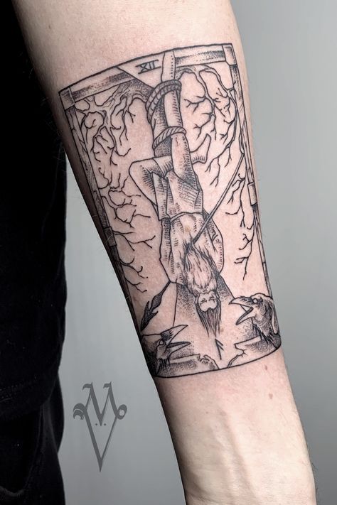 Tattoo uploaded by Marvoy • Odin, norse mythilogy, Tarot card, the hanged man Tattoo Prague, Liverpool Tattoo, Hanged Man Tarot, House Tattoo, Tarot Tattoo, Hanged Man, World Tree, God Tattoos, Explore Tattoo