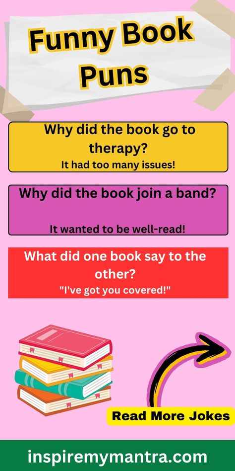 Funny Book Puns Reading Books For Kids, Book Puns, Hilarious Puns, Literary Classics, Reading Boards, Kids Reading Books, Reading Humor, Books For Kids, World Of Books