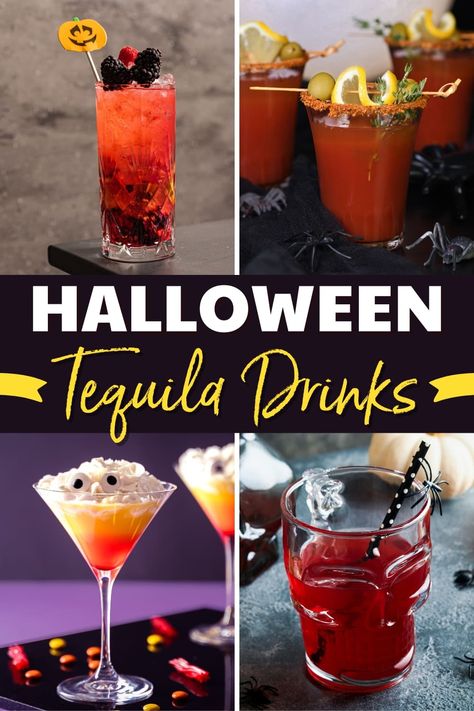 These Halloween tequila drinks will certainly get the party started! From margaritas to grave diggers to creepy crawlers, these cocktails make the day even more fun. Halloween Tequila Drinks, Tequila Cocktails Easy, Drinks With Sprite, Drinks Made With Tequila, Easy Halloween Cocktails, Fun Halloween Drinks, Tequila Mixed Drinks, Tequila Drinks Recipes, Halloween Themed Drinks