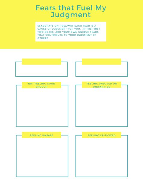 Understand the link between fear and judgment and learn how NOT to get stuck in a cycle of negativity - print this FREE worksheet (made by a therapist!) to learn how! Fear Ladder, Communication Worksheets, Health Worksheets, Distress Tolerance, Printable Tickets, Goals Worksheet, Wellness Community, Writing Therapy, Ticket Template