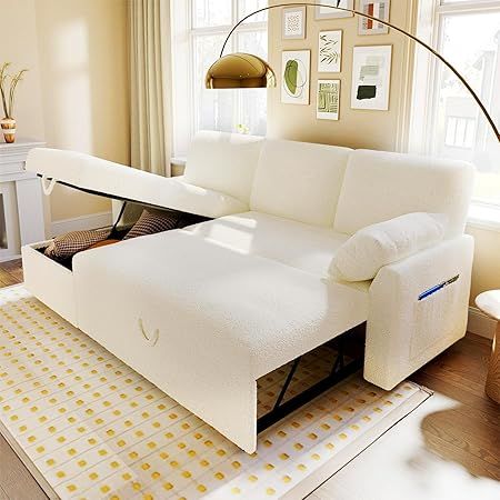 VanAcc Sleeper Sofa, Sofa Bed- 2 in 1 Pull Out Couch Bed with Storage Chaise for Living Room, Sofa Sleeper with Pull Out Bed, White Boucle Couch Pull Out Couch Bed, Modular Sofa Bed, Pull Out Couch, Pull Out Sofa Bed, Pull Out Sofa, Sofa Sleeper, Storage Chaise, Pull Out Bed, Sectional Sleeper Sofa